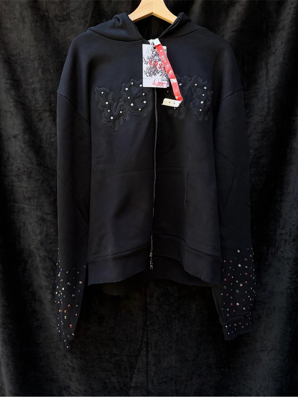 Lost Intricacy LOST Applique Rhinestone Zip-Up Hoodie - Washed Black Xl - Picture 12 of 16
